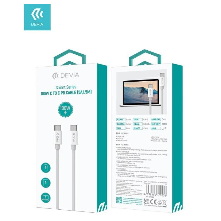 Cavo per carica rapida PD da Tipo-C a Tipo-C 100W 5A 1.5 mt