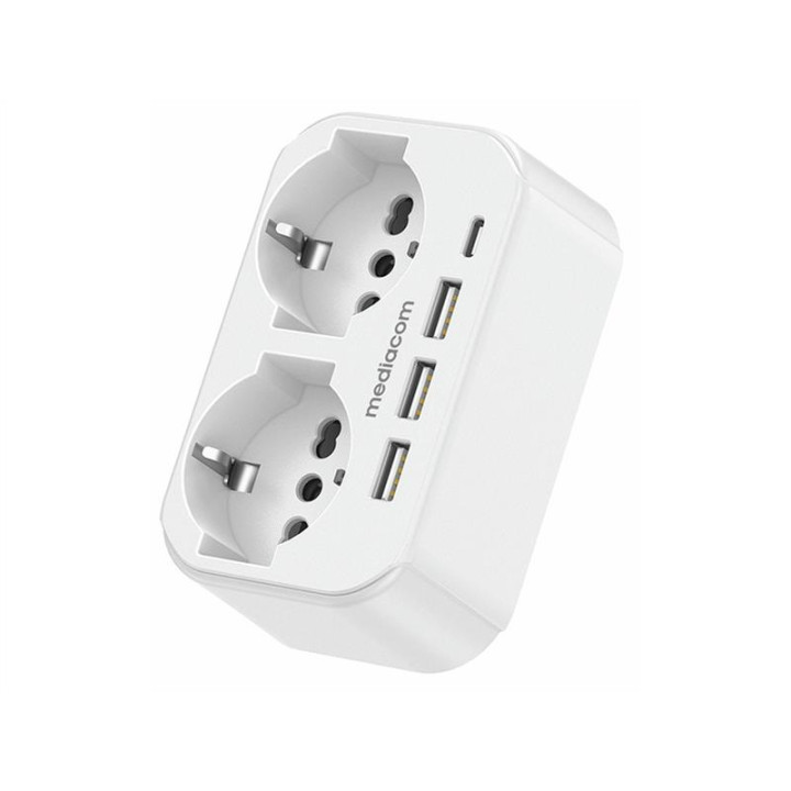 Mediacom - Multipresa 2 Schuko 3USB+1TYPEC