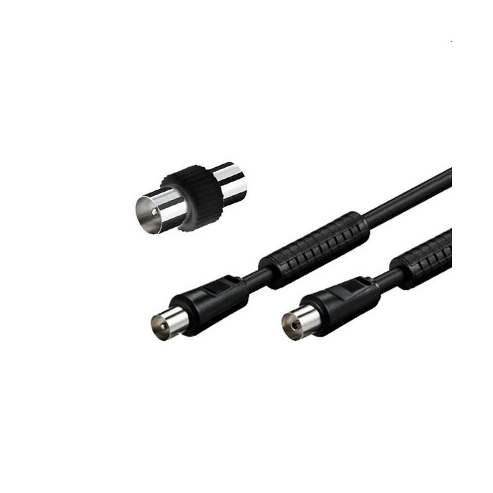 Xtreme - Cavo Antenna con Ferrite maschio/femmina con Adattatore maschio/maschio 5 m Nero