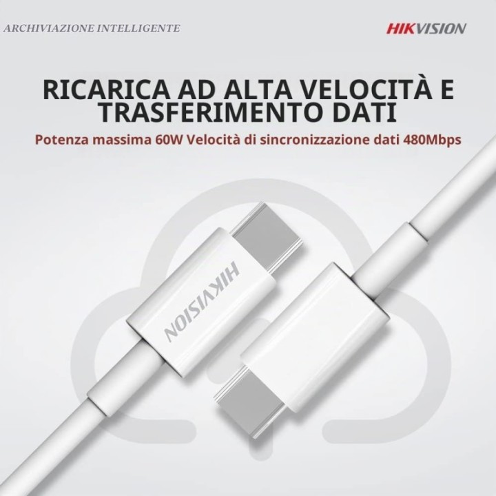 Hikvision Cavo USB Type-C M/M 1mt Ricarica Rapida 3A/60W